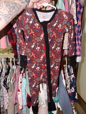 Kids Wild West Print Zip One-Piece Pajamas - Burgundy/Black